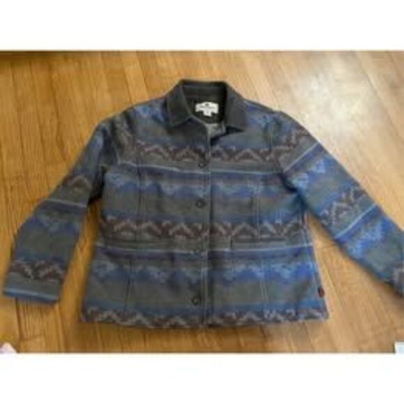 Vtg Woolrich Barn Coat Aztec Navajo Pattern Wool Jacket Womens XL Leather Collar - Picture 2 of 7